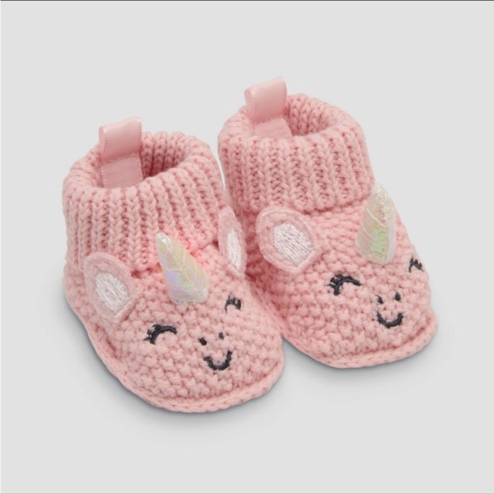 Carters Just One You Baby Knitted Slippers - Pink Unicorn Newborn
